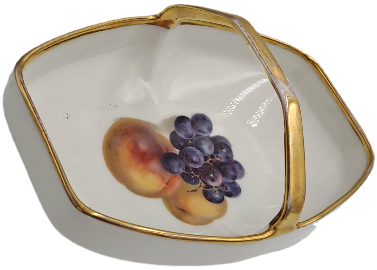 Vintage Bavaria Gold Handle Porcelain Basket Dish - Some wear on gold handle