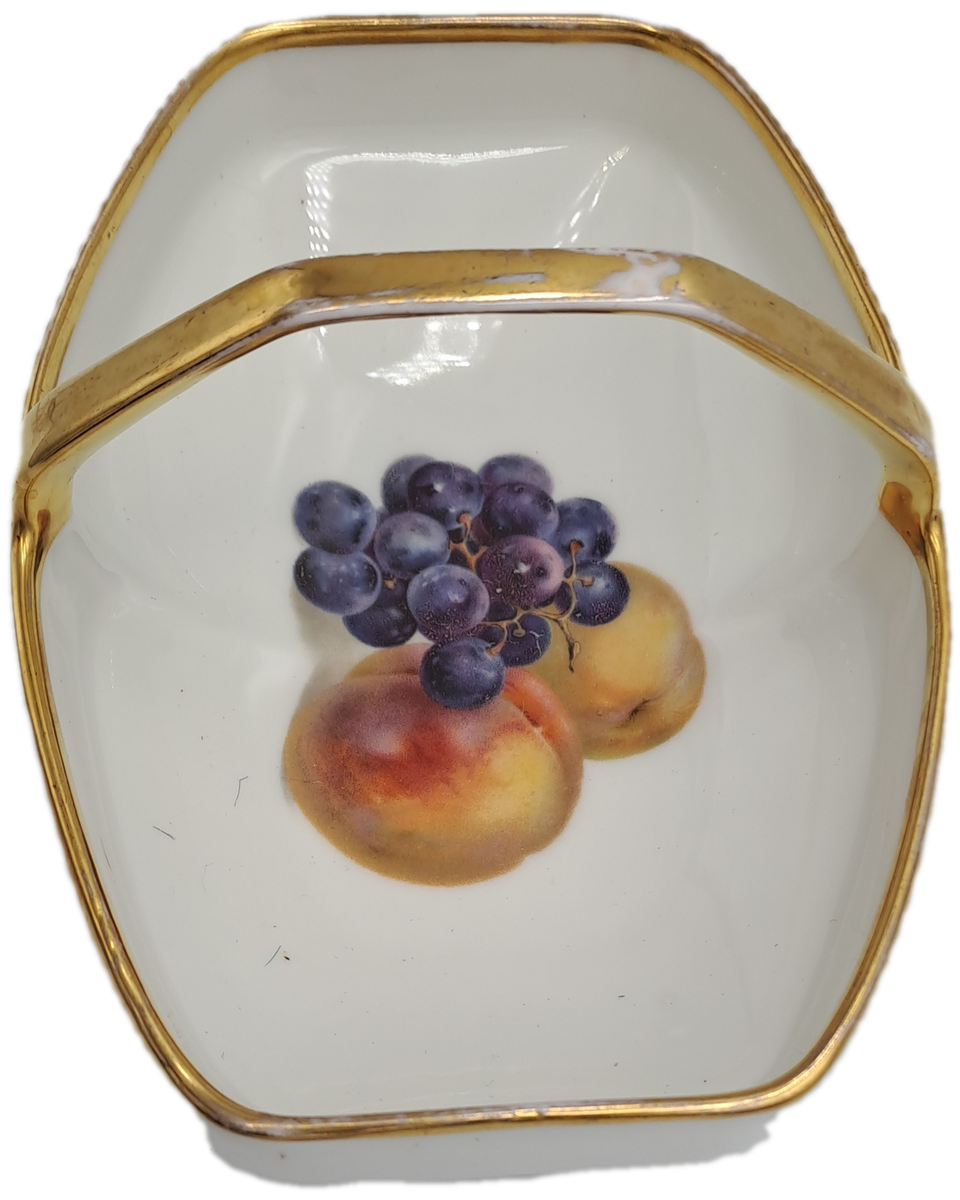 Vintage Bavaria Gold Handle Porcelain Basket Dish - Some wear on gold handle