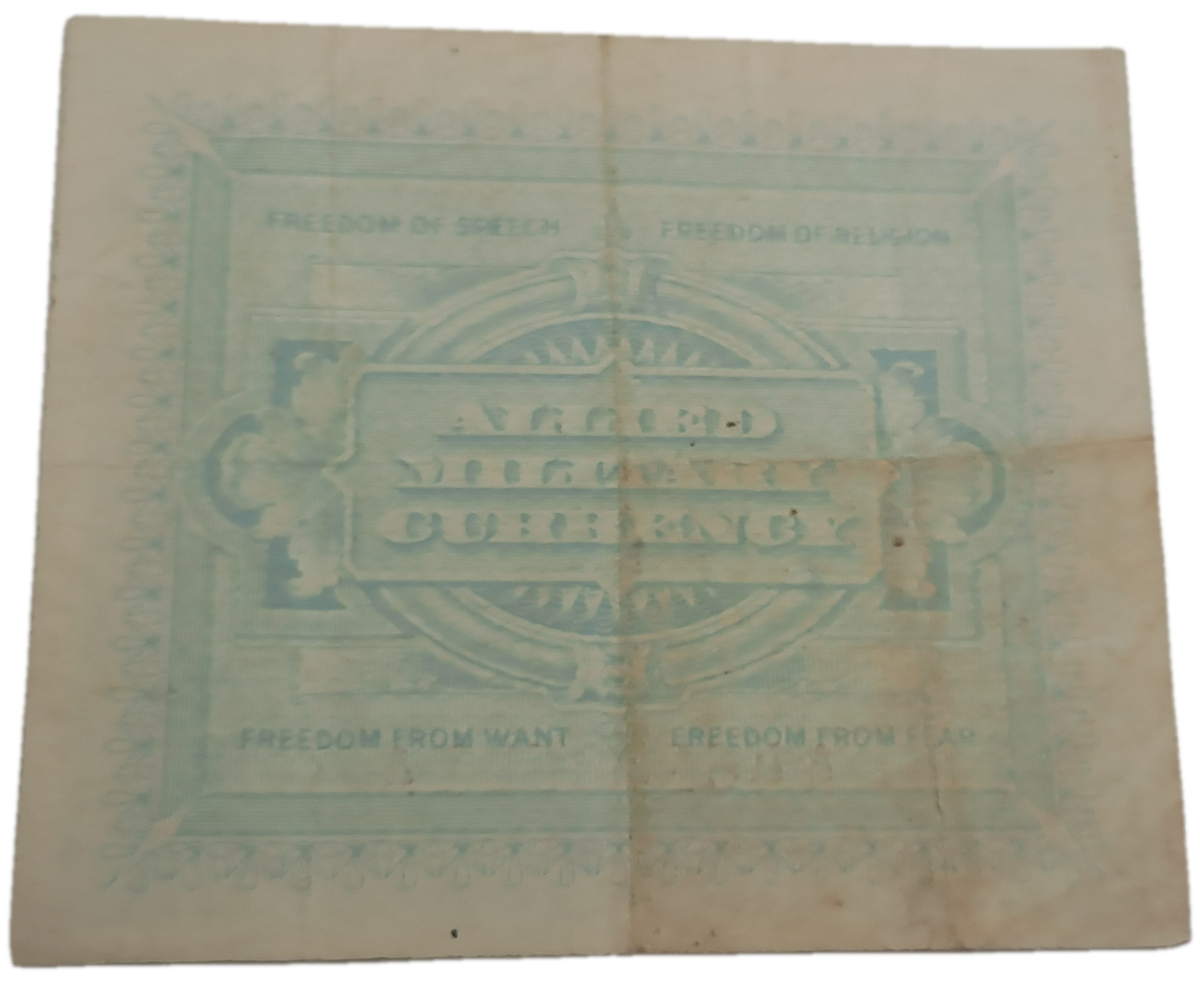 1943 Series  Italy 1 Lira Allied Military Currency Bank Note -Circulated