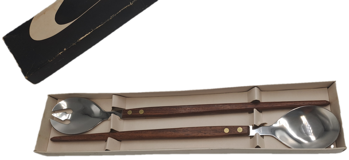 Vintage Salad serving set with wooden Handles -Boxed