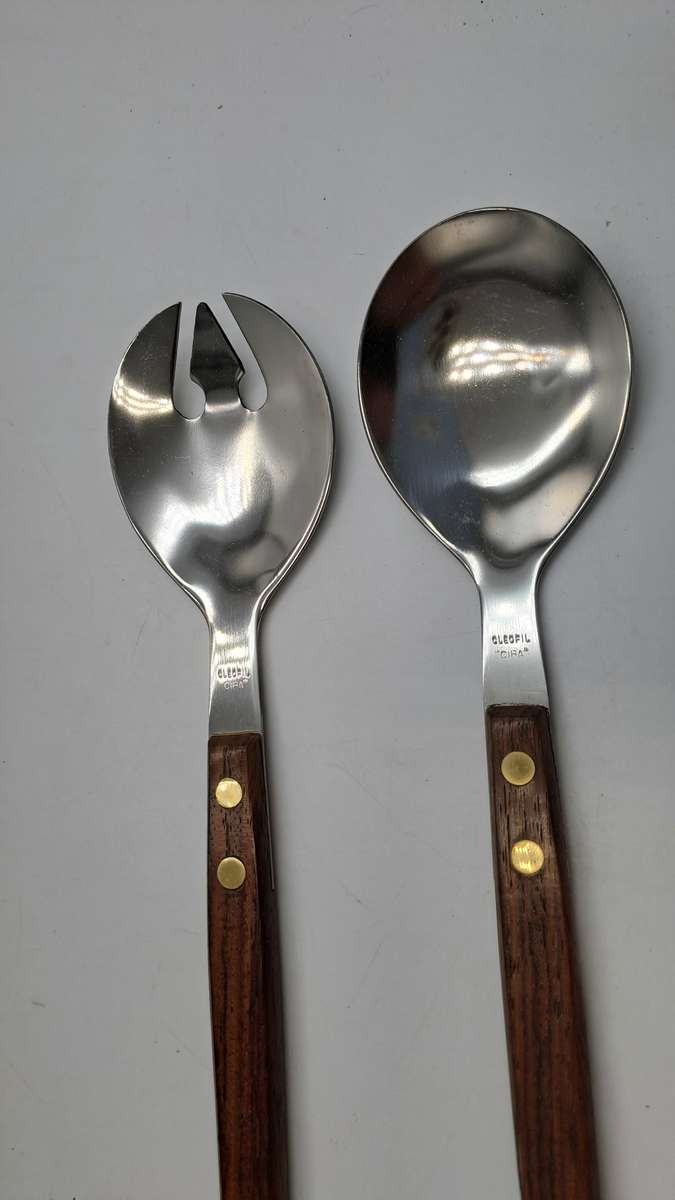 Vintage Salad serving set with wooden Handles -Boxed