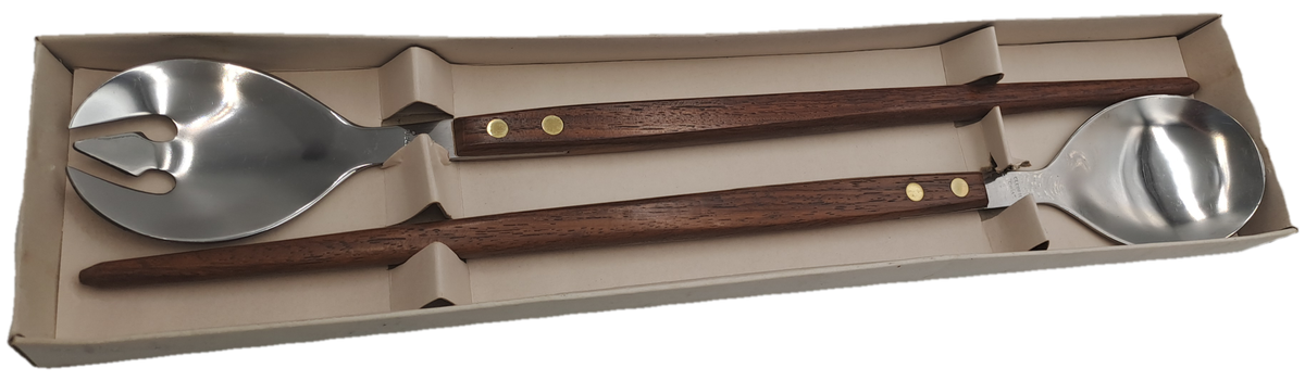 Vintage Salad serving set with wooden Handles -Boxed