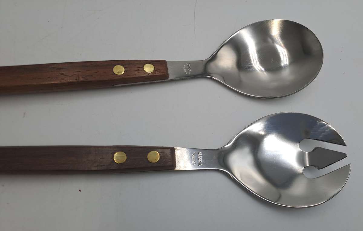 Vintage Salad serving set with wooden Handles -Boxed