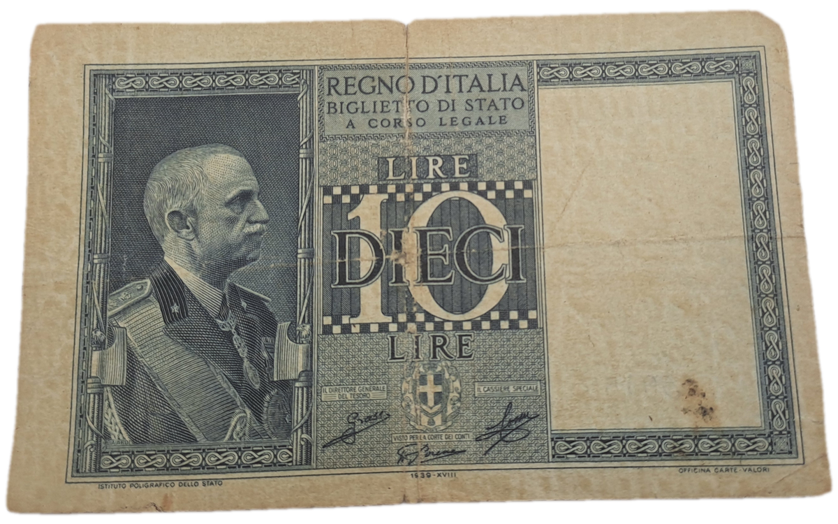 1935 Italy  10 Lire Bank Note -Circulated