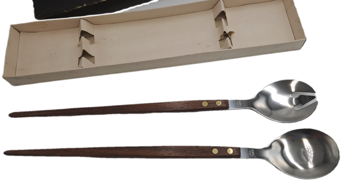 Vintage Salad serving set with wooden Handles -Boxed