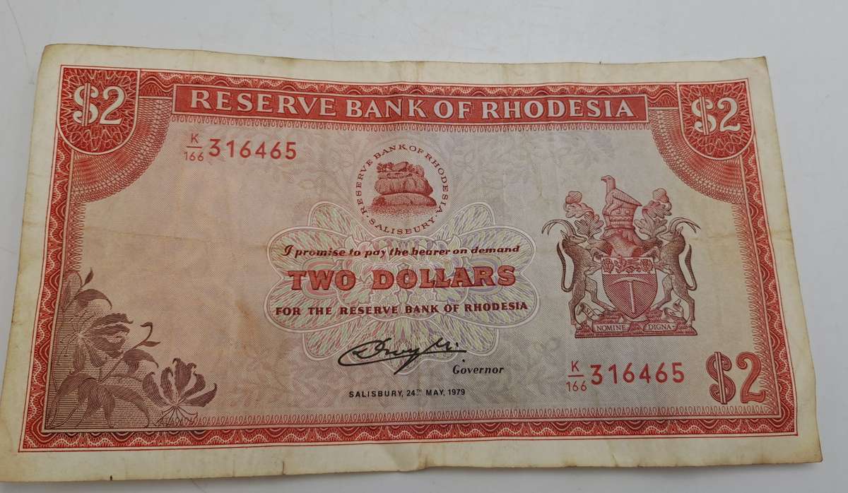 Rhodesia 1979 2 Dollars Circulated - Bird Watermark