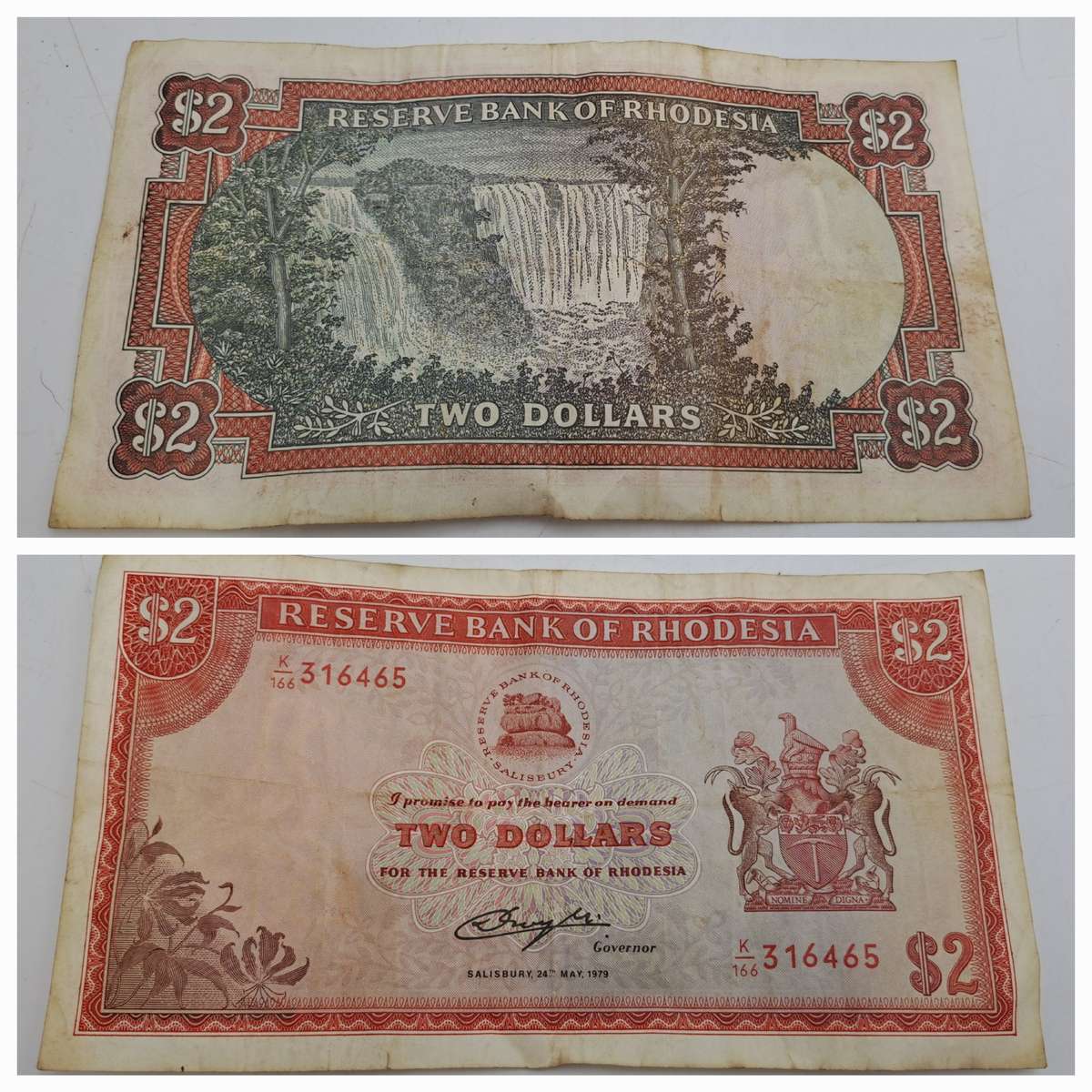 Rhodesia 1979 2 Dollars Circulated - Bird Watermark