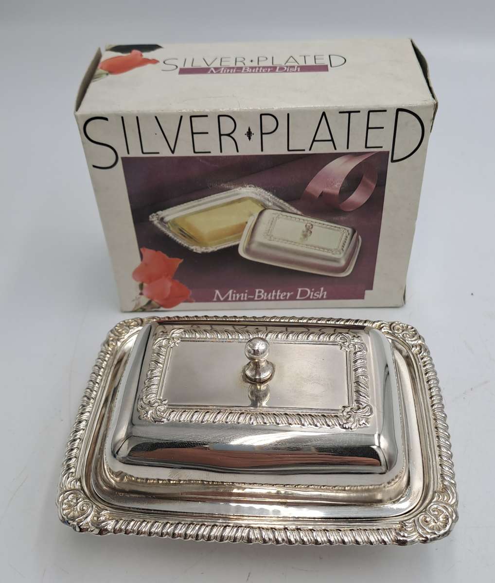 Silver Plated Mini Butter dish with Glass tray - Boxed
