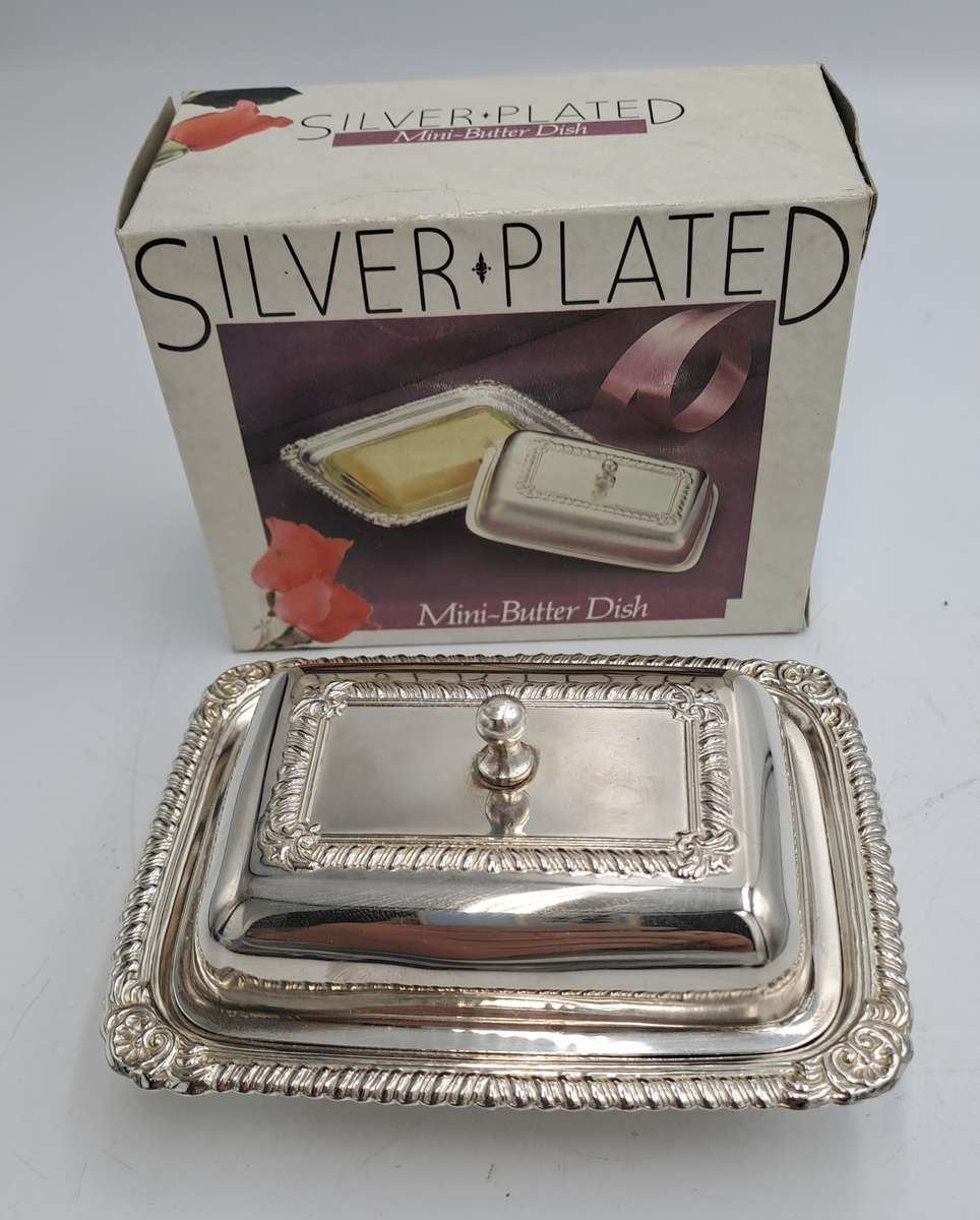 Silver Plated Mini Butter dish with Glass tray - Boxed