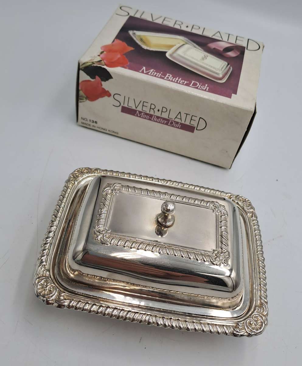 Silver Plated Mini Butter dish with Glass tray - Boxed