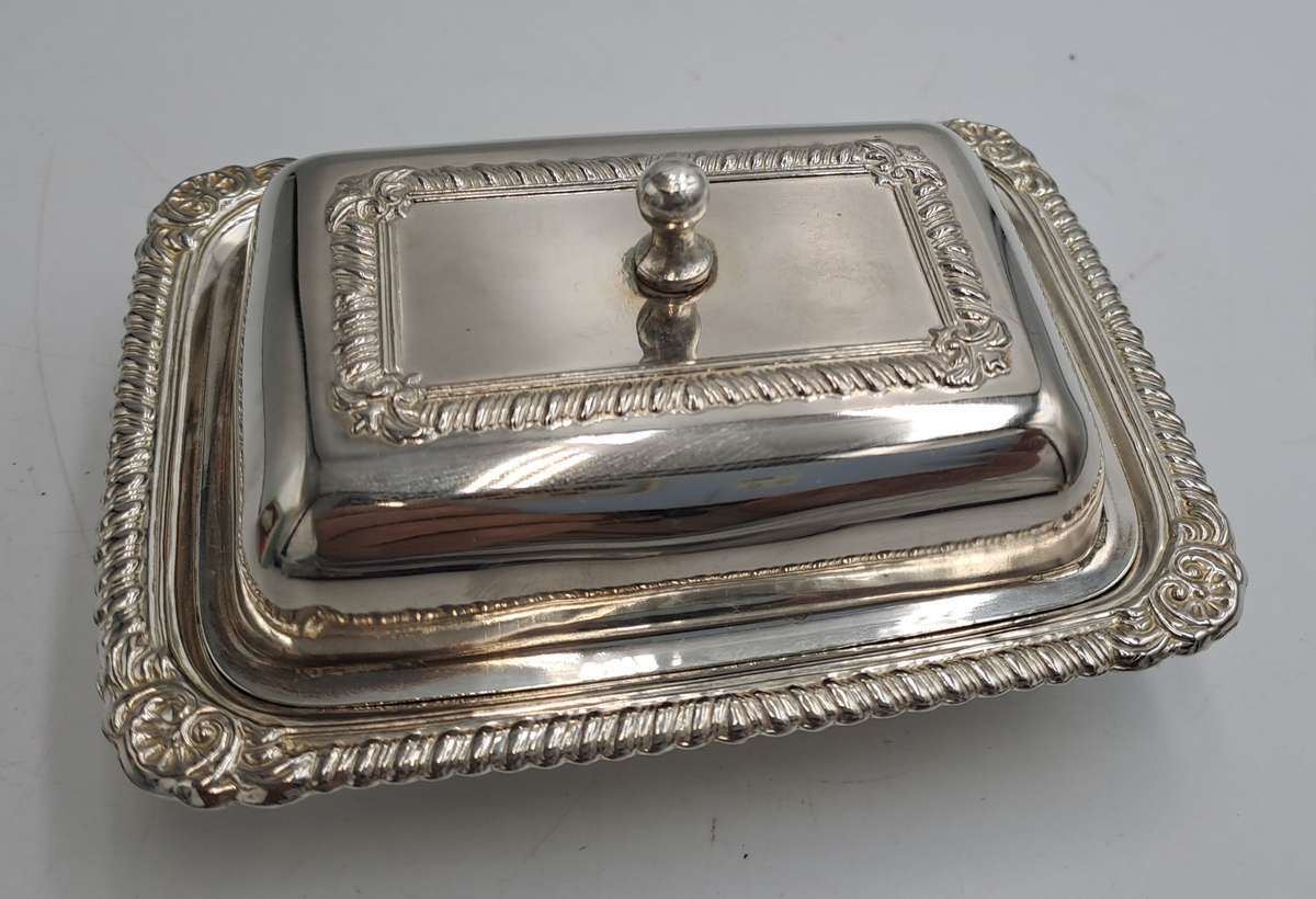 Silver Plated Mini Butter dish with Glass tray - Boxed