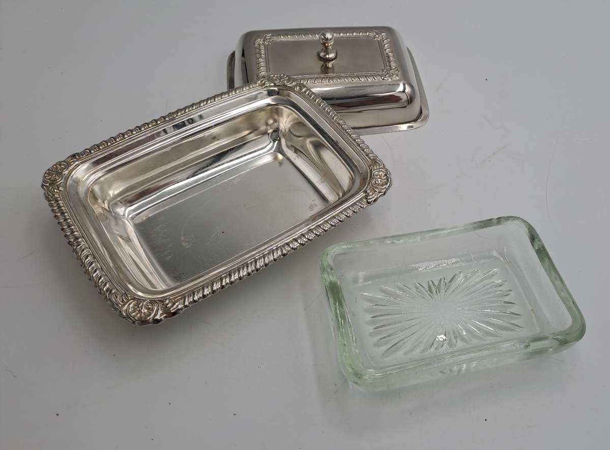 Silver Plated Mini Butter dish with Glass tray - Boxed