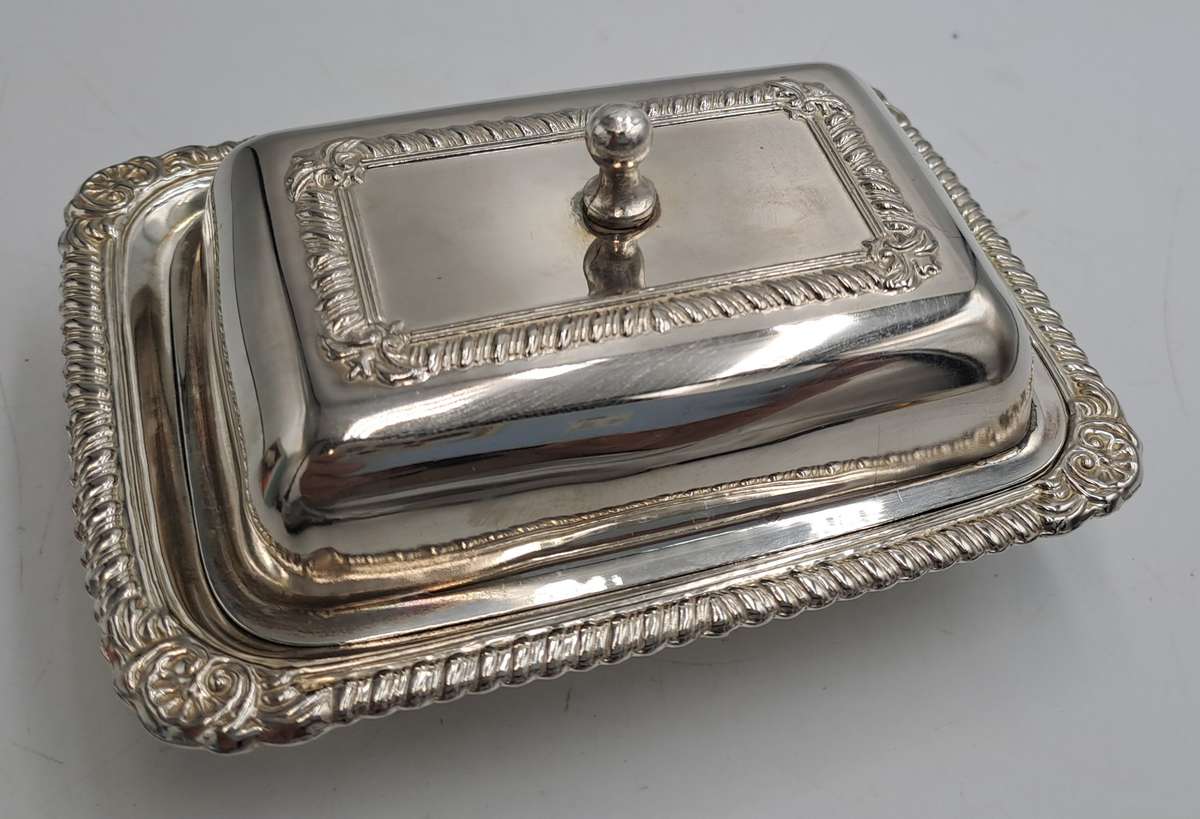 Silver Plated Mini Butter dish with Glass tray - Boxed