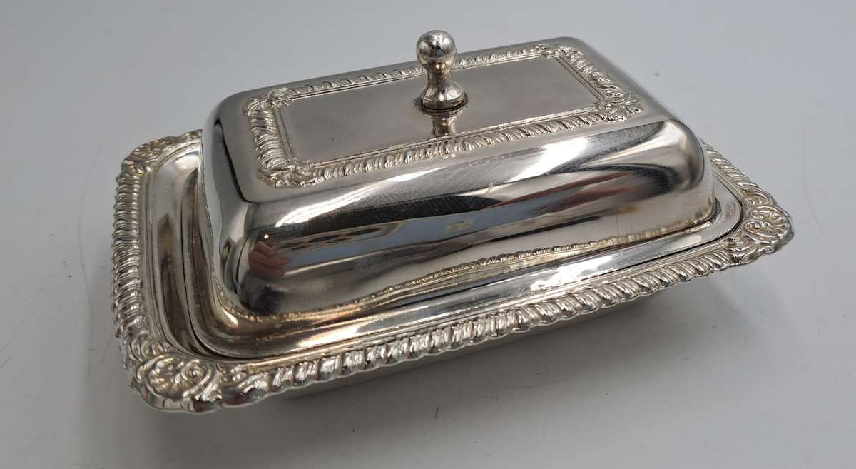 Silver Plated Mini Butter dish with Glass tray - Boxed