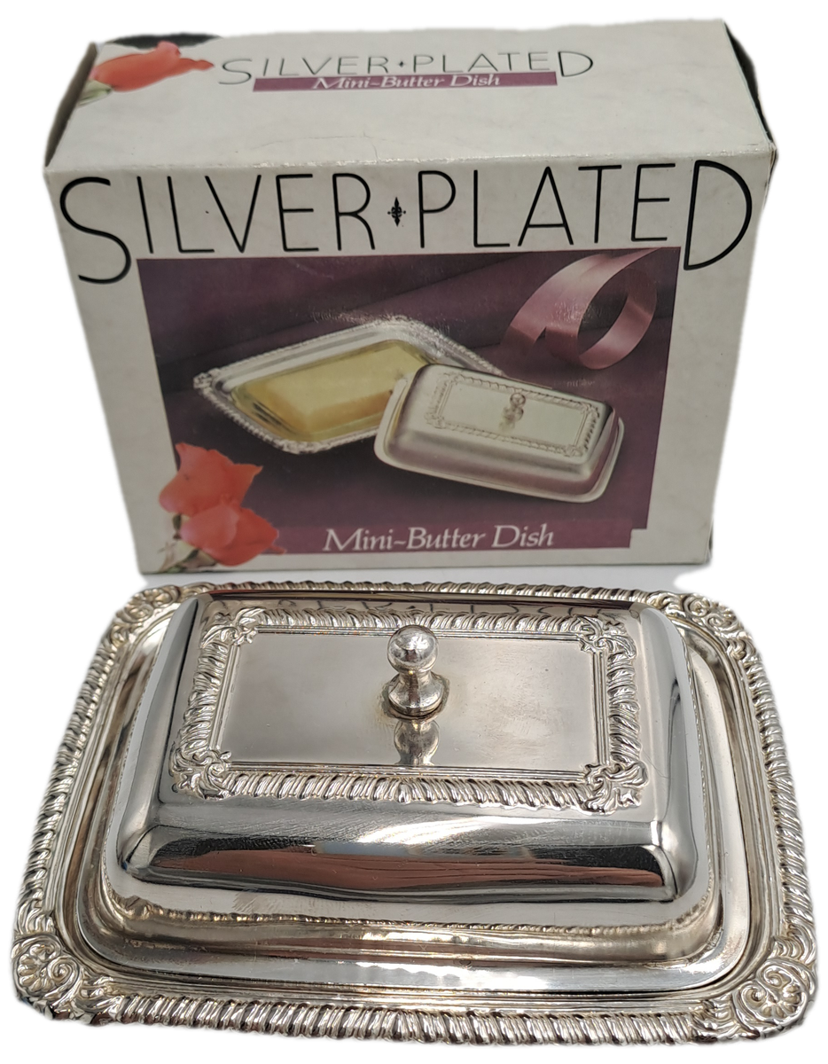 Silver Plated Mini Butter dish with Glass tray - Boxed
