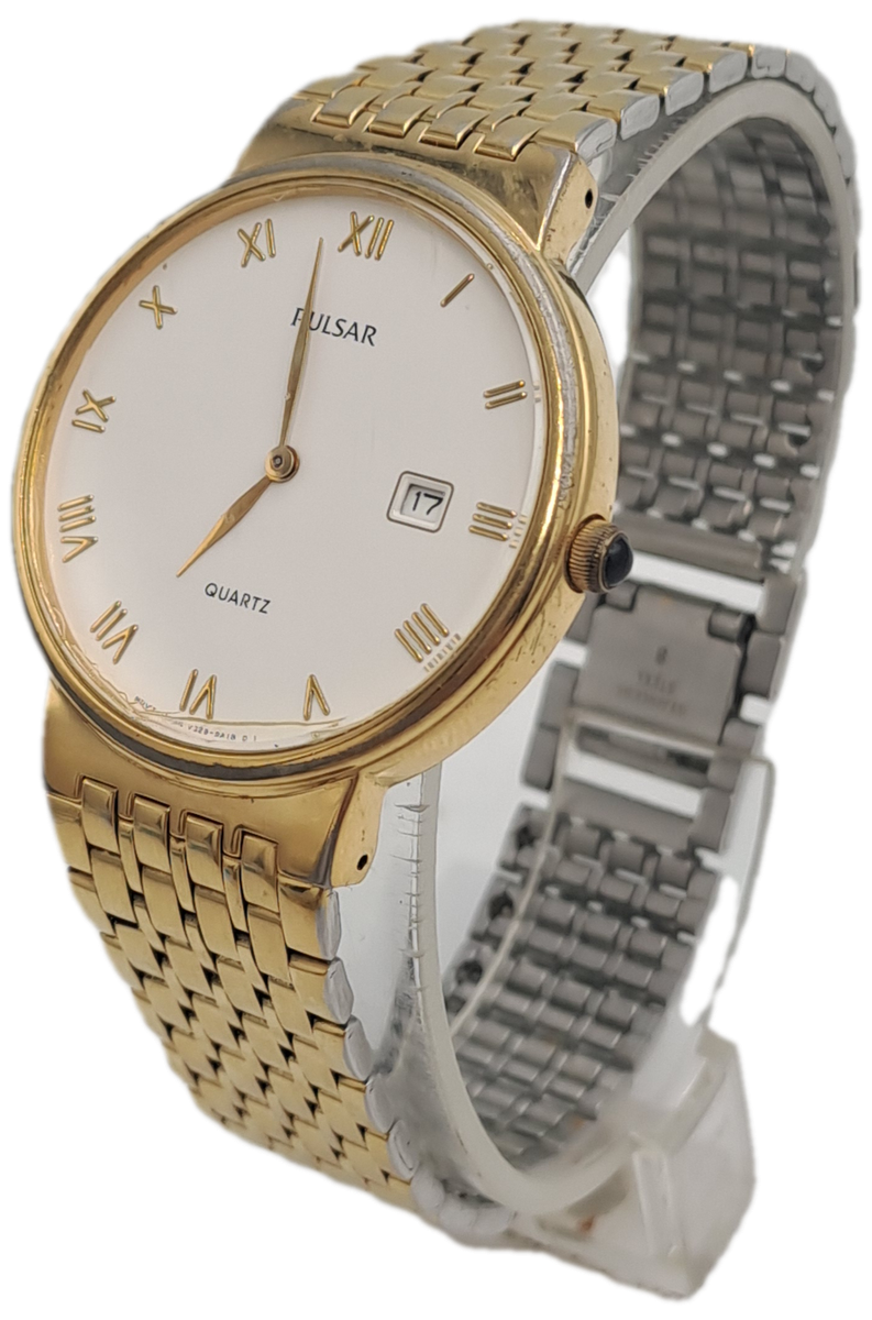 Pre-Owned Gold Tone Pulsar V320-9800 Quartz watch -Working