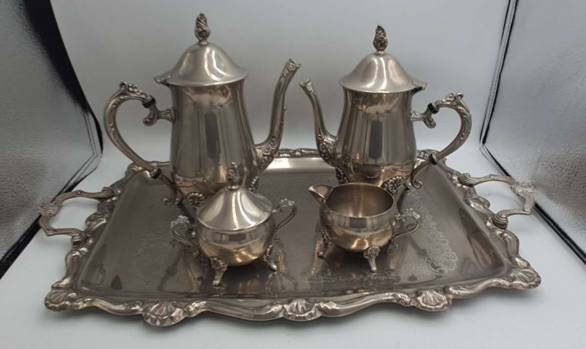 Antique EPNS Teaset including Coffee Pot, Teapot, Milk Jug, Sugar Bowl and Tray