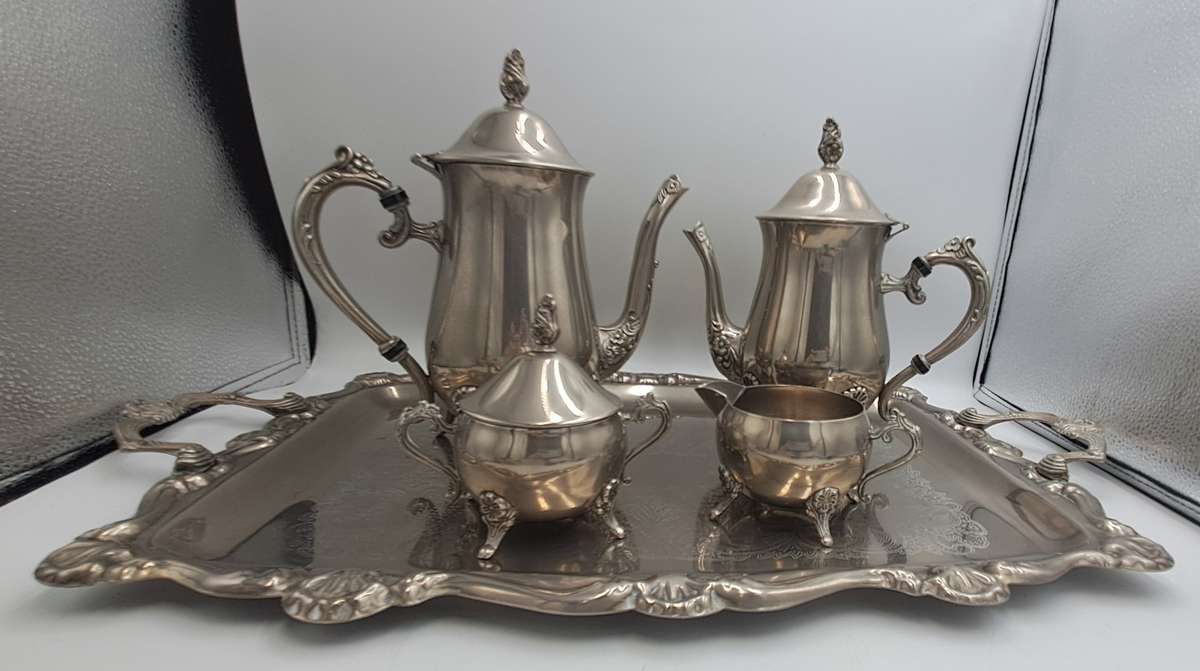 Antique EPNS Teaset including Coffee Pot, Teapot, Milk Jug, Sugar Bowl and Tray