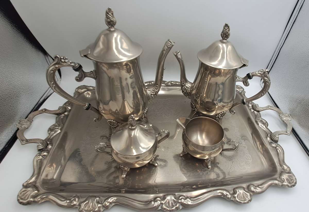 Antique EPNS Teaset including Coffee Pot, Teapot, Milk Jug, Sugar Bowl and Tray