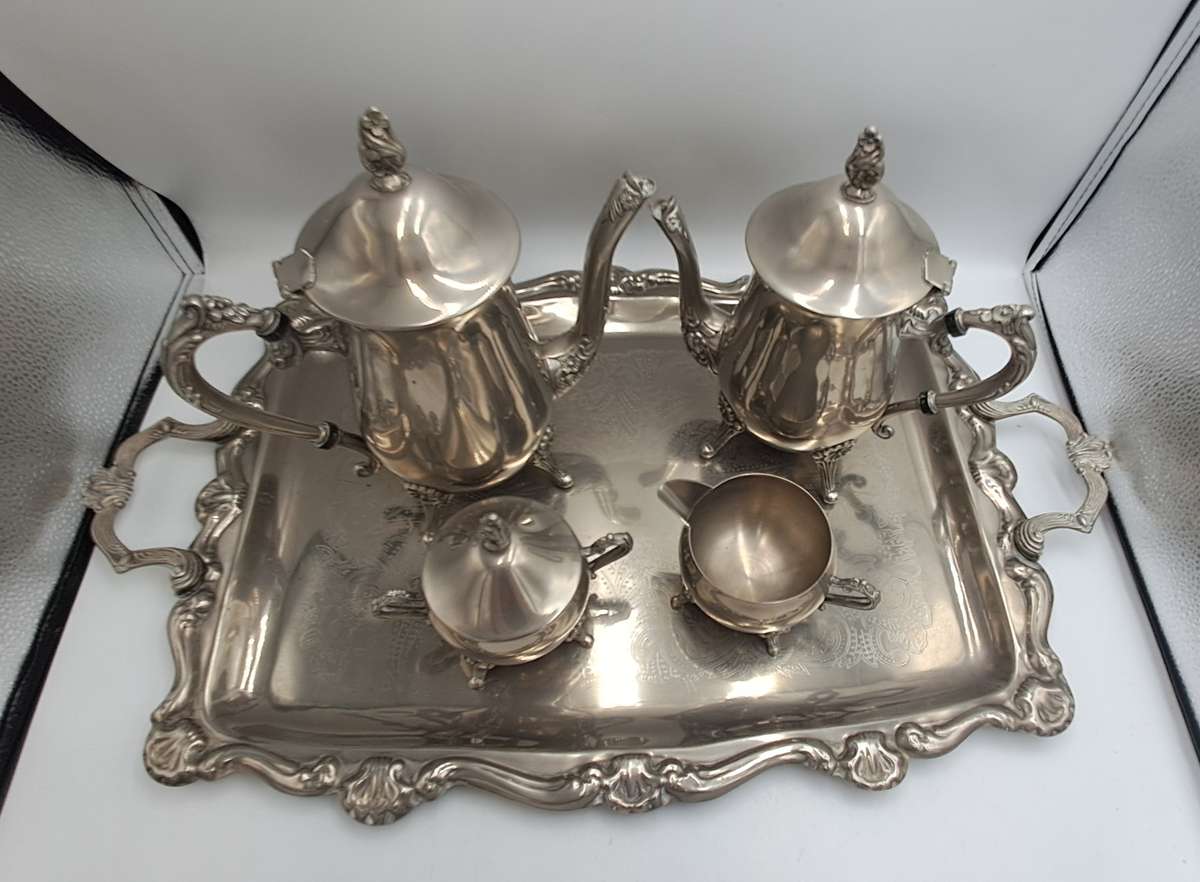 Antique EPNS Teaset including Coffee Pot, Teapot, Milk Jug, Sugar Bowl and Tray