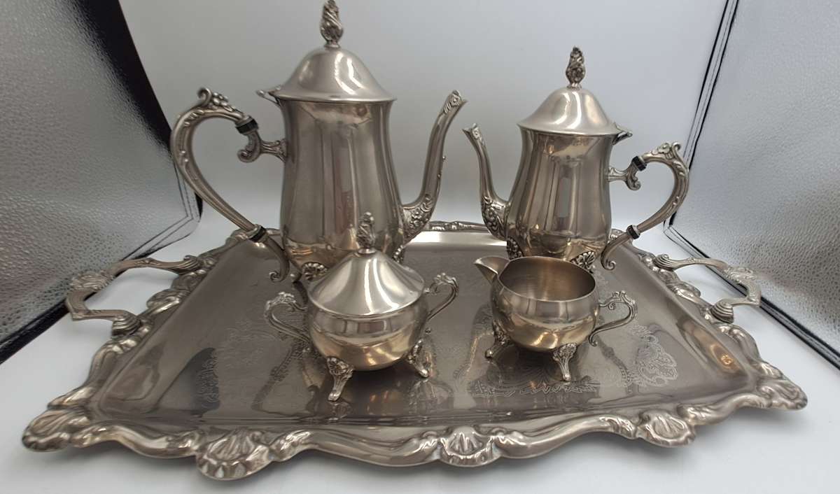 Antique EPNS Teaset including Coffee Pot, Teapot, Milk Jug, Sugar Bowl and Tray
