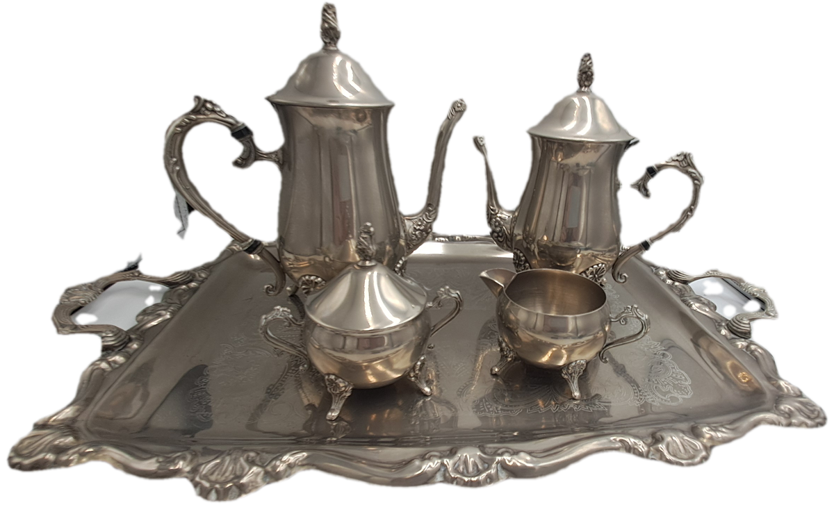 Antique EPNS Teaset including Coffee Pot, Teapot, Milk Jug, Sugar Bowl and Tray