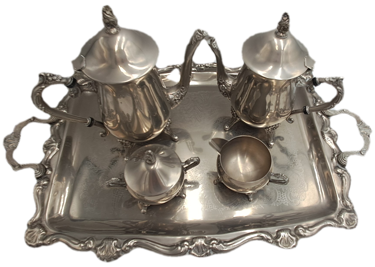 Antique EPNS Teaset including Coffee Pot, Teapot, Milk Jug, Sugar Bowl and Tray