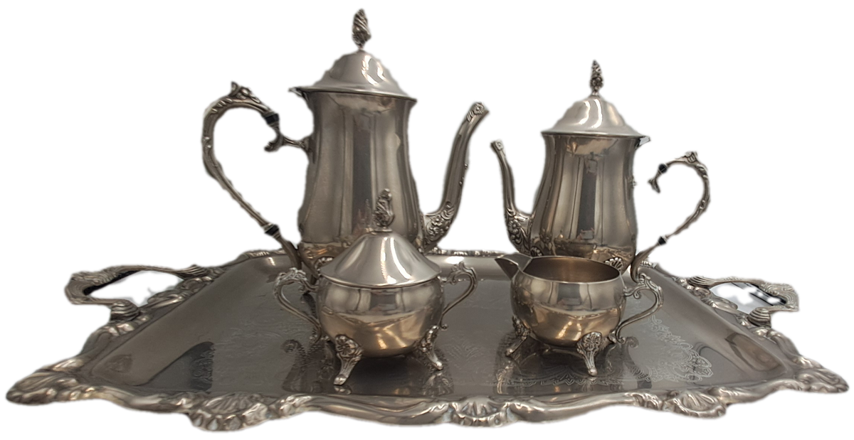 Antique EPNS Teaset including Coffee Pot, Teapot, Milk Jug, Sugar Bowl and Tray