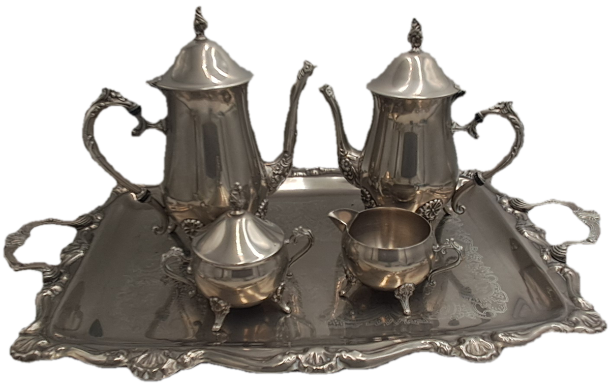 Antique EPNS Teaset including Coffee Pot, Teapot, Milk Jug, Sugar Bowl and Tray