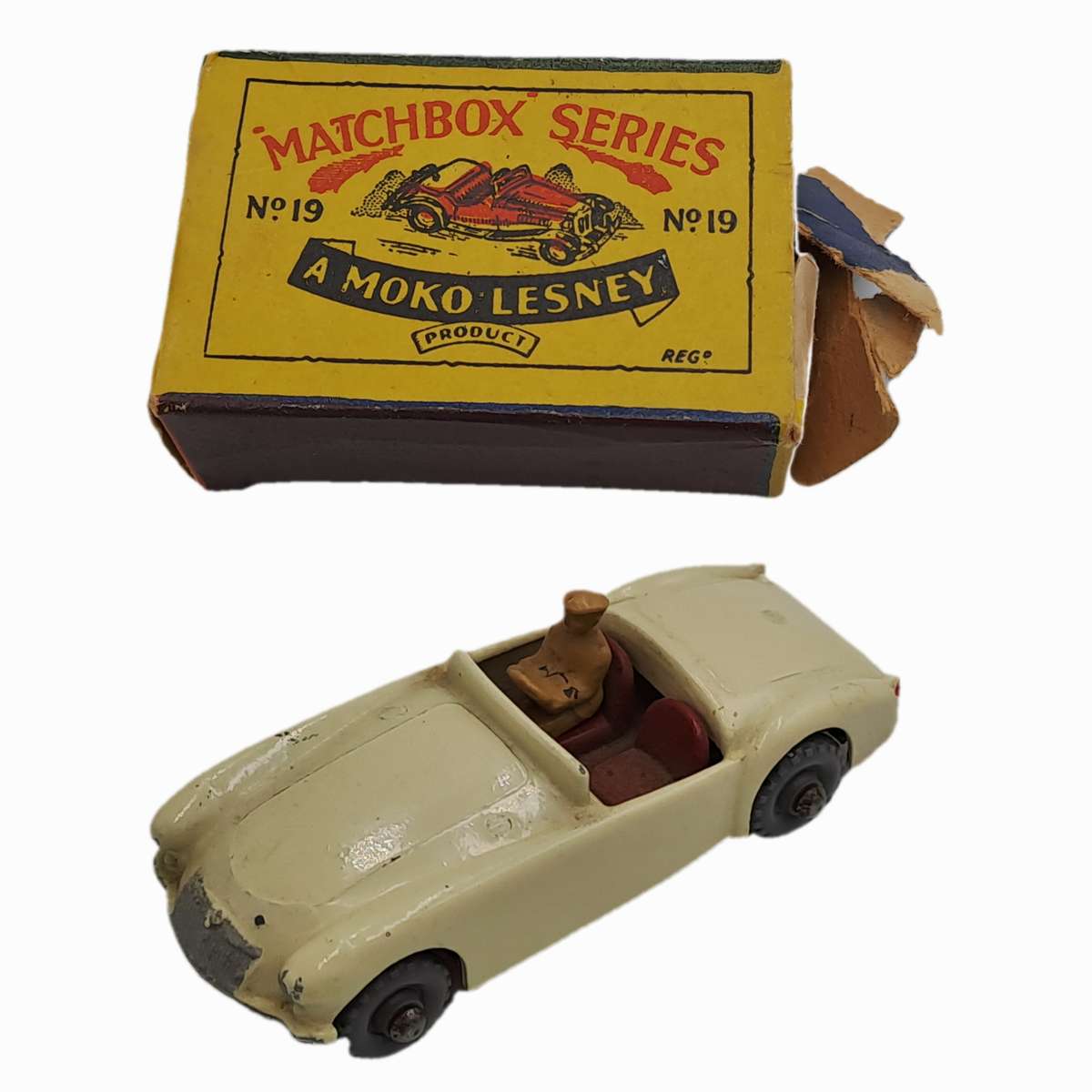 Rare Vintage Matchbox Series Moko Lesney No.19 MG A Sports Car-Die Cast -Boxed