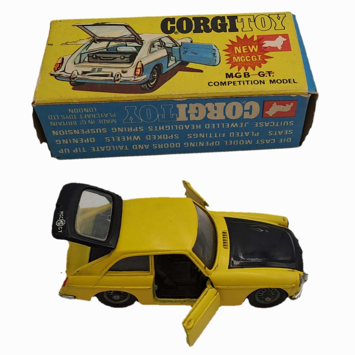 Vintage CorgiToys 345 Die-Cast MG B GT Competition Model-Boxed -Made in Great Britain