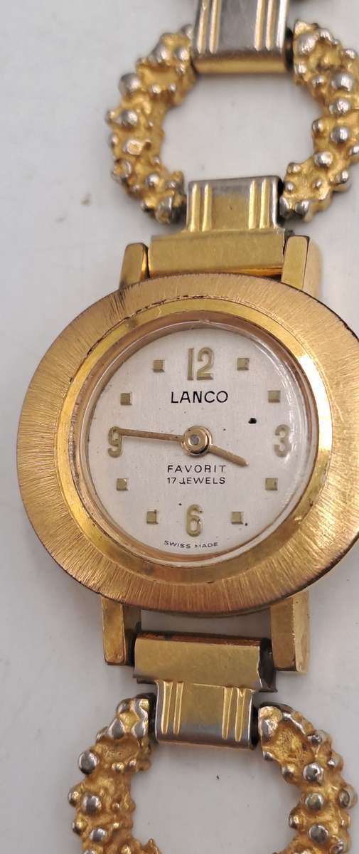 Vintage swiss Made Lanco favorit Ladies Windup watch -17 Jewels -Gold Plated -Working