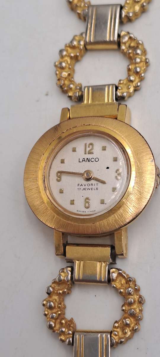 Vintage swiss Made Lanco favorit Ladies Windup watch -17 Jewels -Gold Plated -Working