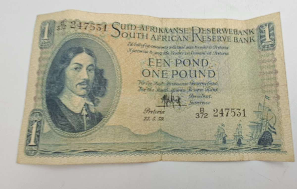 1959 South Africa  1 Pound Note -Afrikaans - English-M.H de Kock