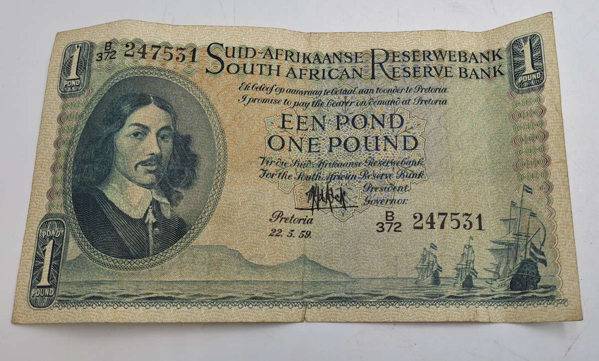 1959 South Africa  1 Pound Note -Afrikaans - English-M.H de Kock