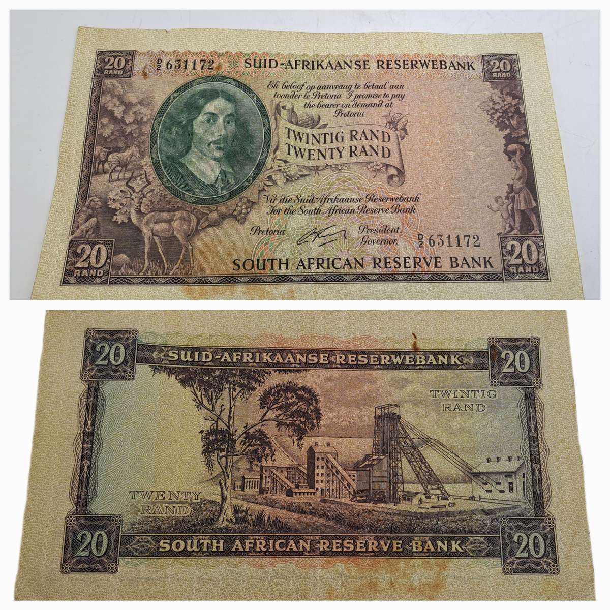 Rare 1962 South Africa  20 Rand -Afrikaans - English-G Rissik
