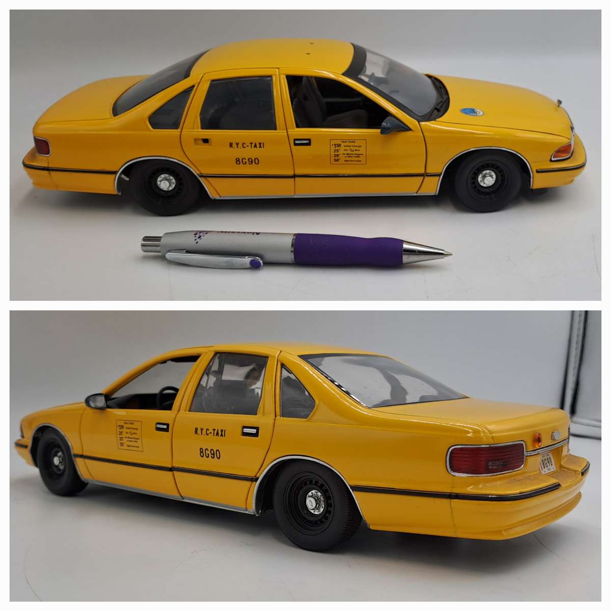 Pre-owned 1990's NYC New York City Taxi 1:18 Die Cast UT Model -roof Taxy sign missing