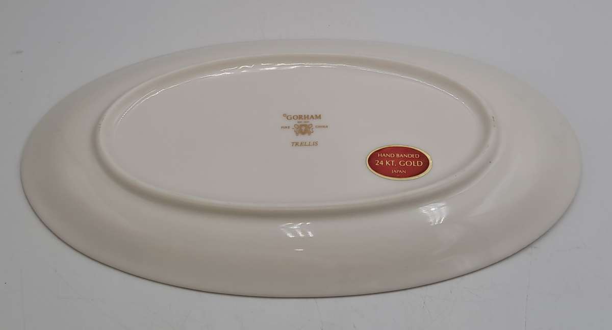 Vintage Gorham TRELLIS Fine China Gravy Boat and Saucer 24kt Gold Hand Banded Japan-Mint Condition