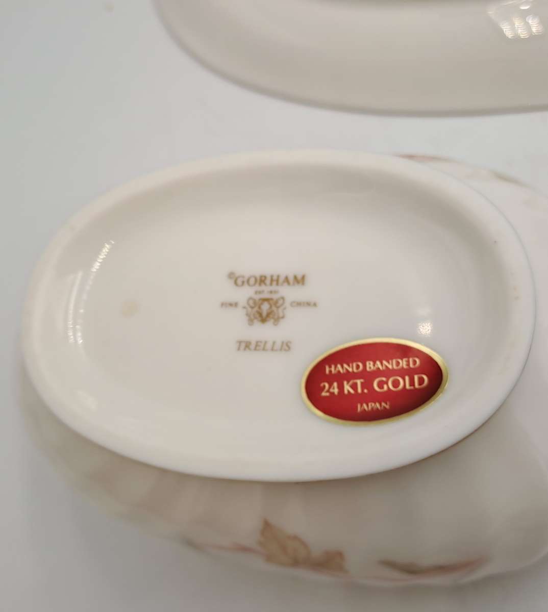 Vintage Gorham TRELLIS Fine China Gravy Boat and Saucer 24kt Gold Hand Banded Japan-Mint Condition
