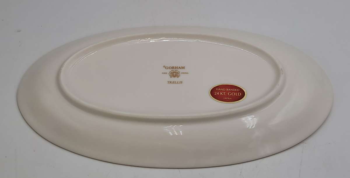 Vintage Gorham TRELLIS Fine China Gravy Boat and Saucer 24kt Gold Hand Banded Japan-Mint Condition