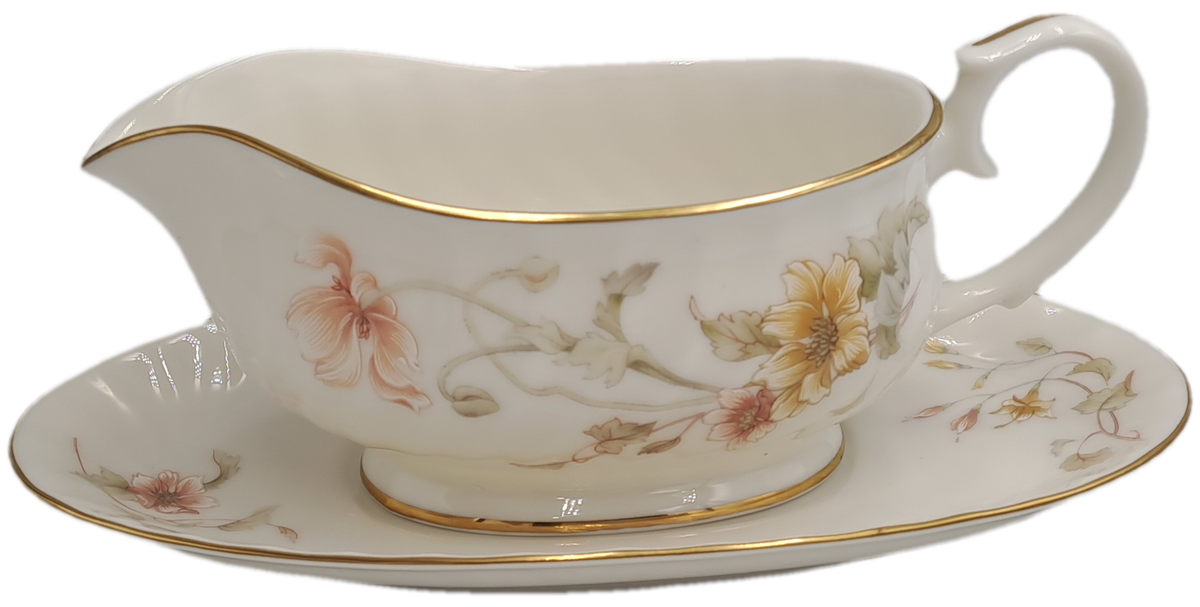 Vintage Gorham TRELLIS Fine China Gravy Boat and Saucer 24kt Gold Hand Banded Japan-Mint Condition