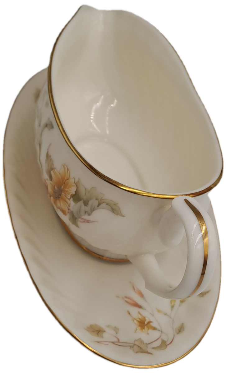 Vintage Gorham TRELLIS Fine China Gravy Boat and Saucer 24kt Gold Hand Banded Japan-Mint Condition