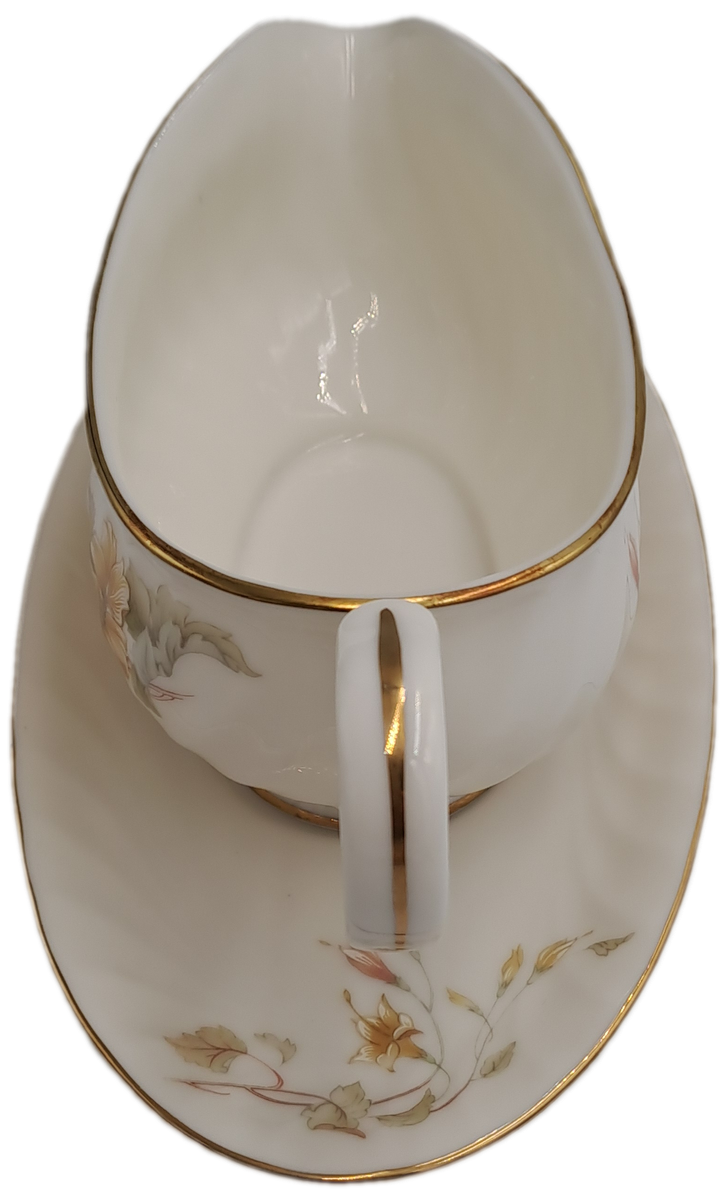 Vintage Gorham TRELLIS Fine China Gravy Boat and Saucer 24kt Gold Hand Banded Japan-Mint Condition