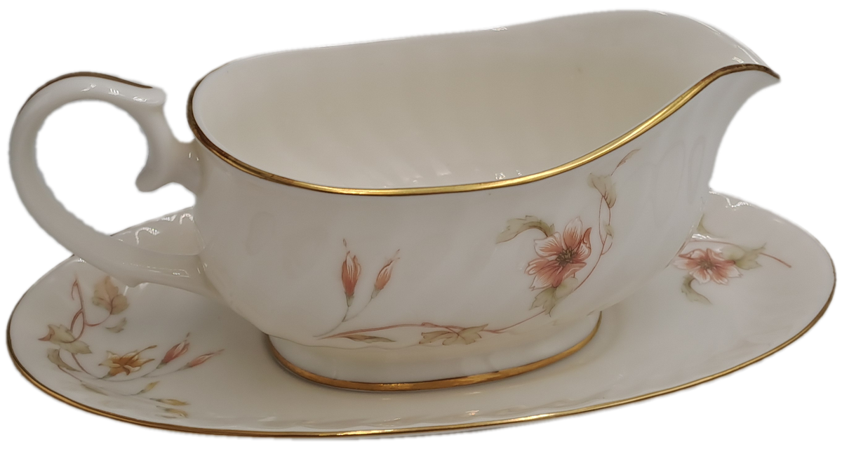 Vintage Gorham TRELLIS Fine China Gravy Boat and Saucer 24kt Gold Hand Banded Japan-Mint Condition