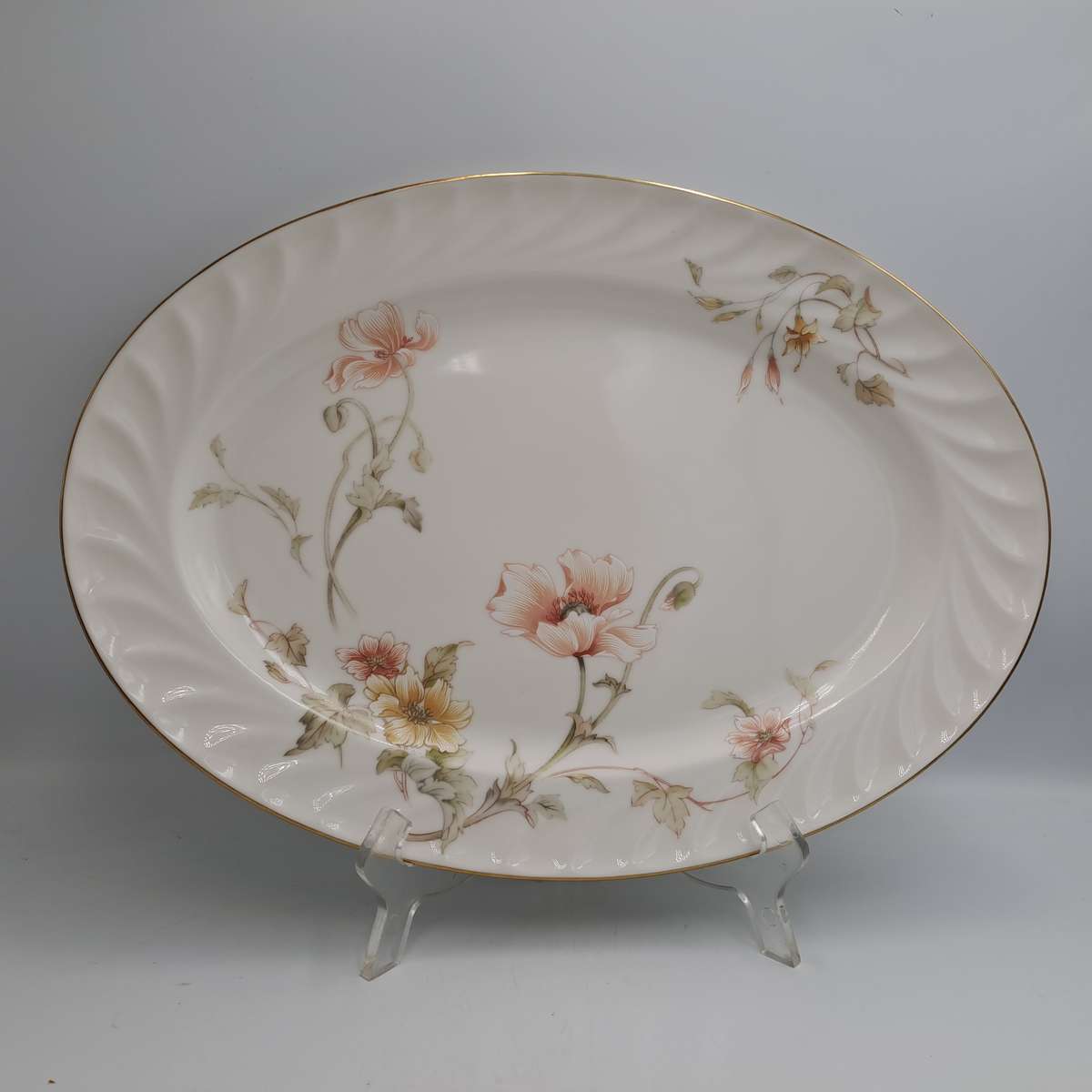 Vintage Gorham TRELLIS Fine China Oval Platter 24kt Gold Hand Banded Japan-Mint Condition-
