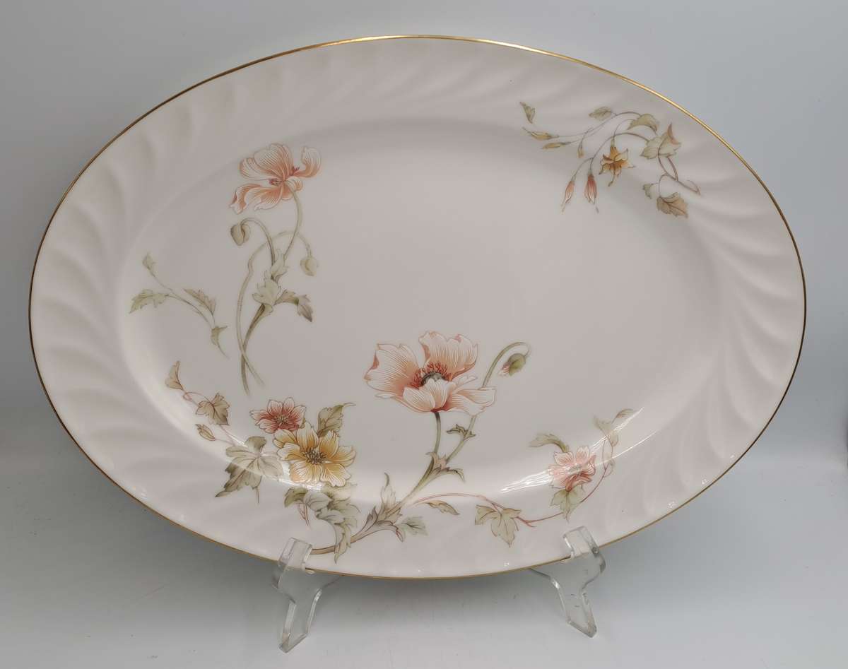 Vintage Gorham TRELLIS Fine China Oval Platter 24kt Gold Hand Banded Japan-Mint Condition-