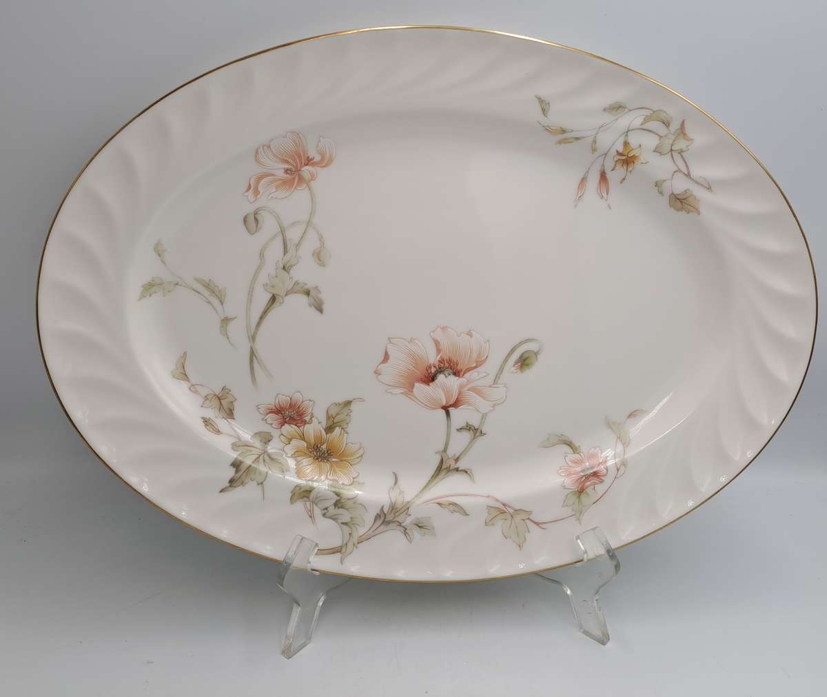 Vintage Gorham TRELLIS Fine China Oval Platter 24kt Gold Hand Banded Japan-Mint Condition-