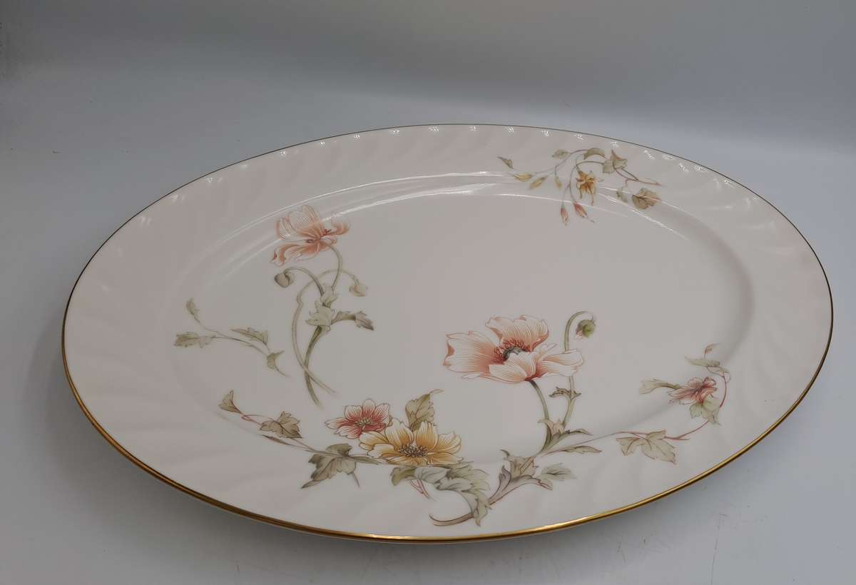 Vintage Gorham TRELLIS Fine China Oval Platter 24kt Gold Hand Banded Japan-Mint Condition-