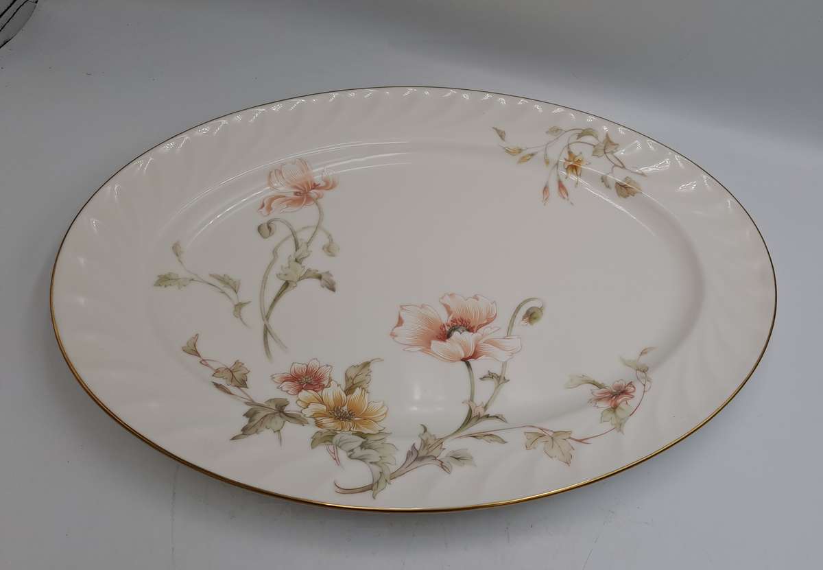 Vintage Gorham TRELLIS Fine China Oval Platter 24kt Gold Hand Banded Japan-Mint Condition-