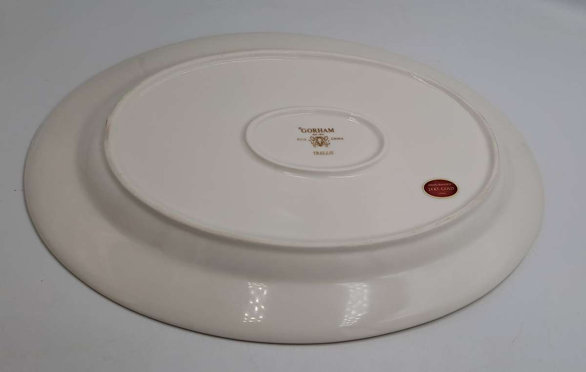Vintage Gorham TRELLIS Fine China Oval Platter 24kt Gold Hand Banded Japan-Mint Condition-